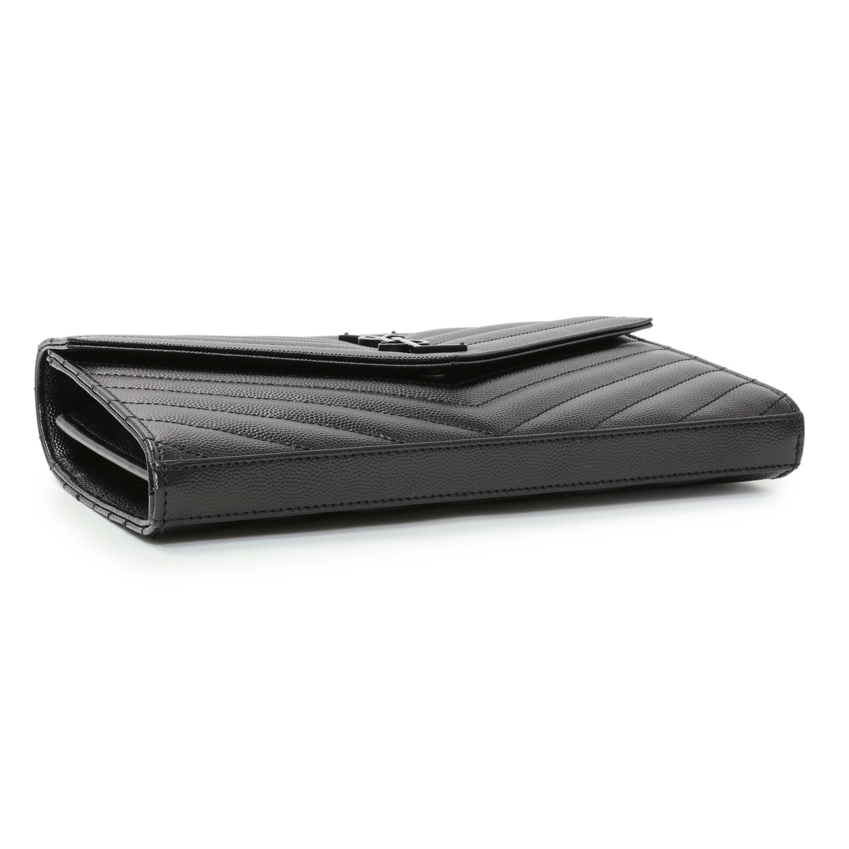 Saint Laurent Black Grain De Poudre Matelasse Chevron Monogram Chain Wallet Handbags Saint Laurent