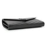 Saint Laurent Black Grain De Poudre Matelasse Chevron Monogram Chain Wallet Handbags Saint Laurent