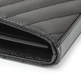 Saint Laurent Black Grain De Poudre Matelasse Chevron Monogram Chain Wallet Handbags Saint Laurent