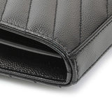 Saint Laurent Black Grain De Poudre Matelasse Chevron Monogram Chain Wallet Handbags Saint Laurent