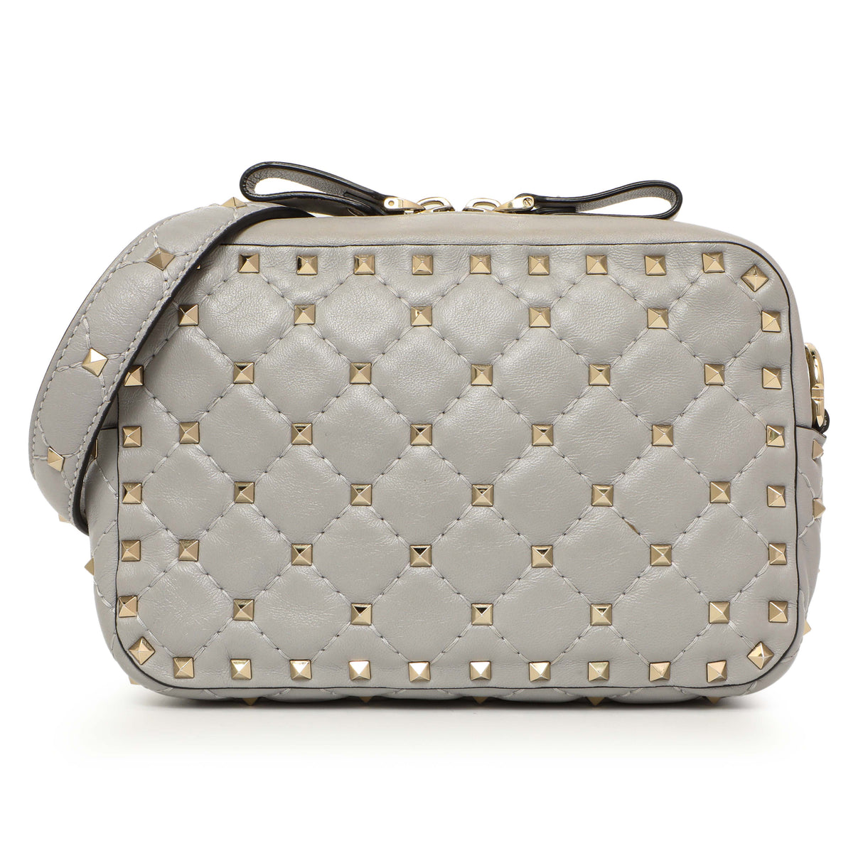 Valentino Grey Nappa Rockstud Spike Camera Crossbody Bag