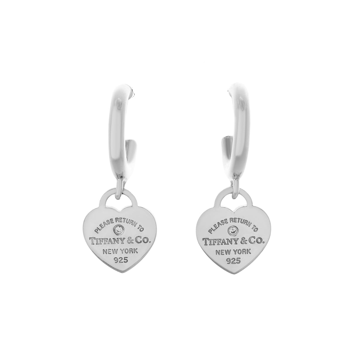Tiffany & Co. Sterling Silver Diamond Mini Return to Tiffany Heart Hoop Earrings Designer Jewellery Tiffany and Co