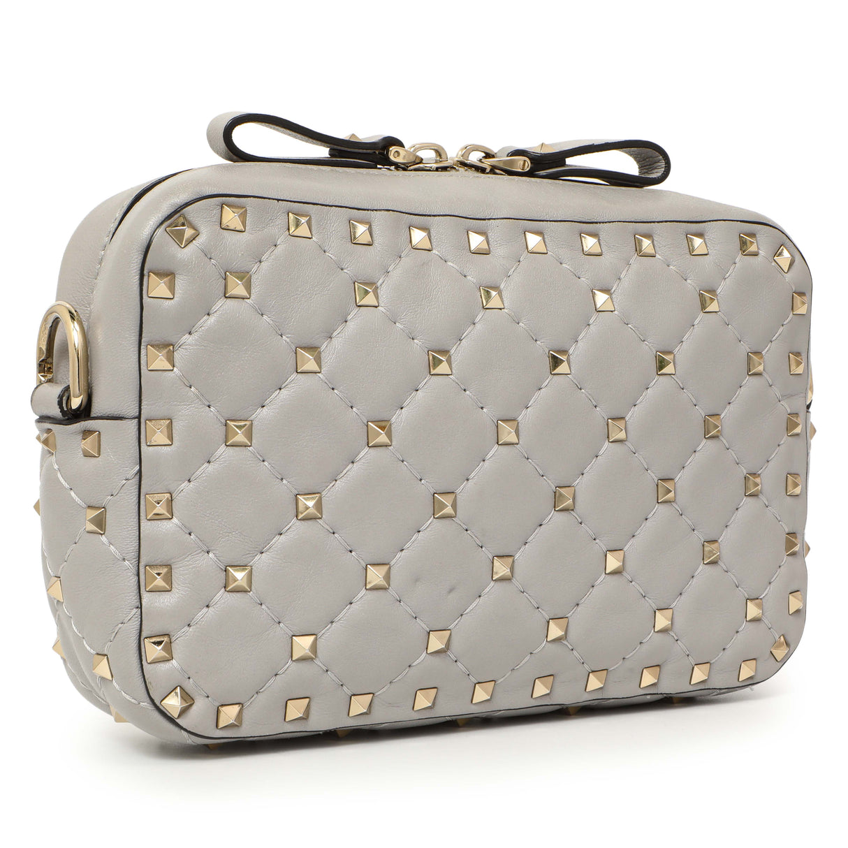 Valentino Grey Nappa Rockstud Spike Camera Crossbody Bag