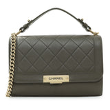 Chanel Khaki Grained Calfskin Quilted Medium Label Click Flap