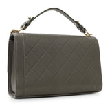 Chanel Khaki Grained Calfskin Quilted Medium Label Click Flap