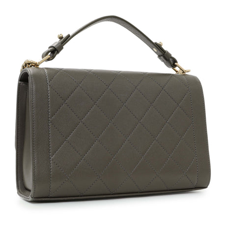 Chanel Khaki Grained Calfskin Quilted Medium Label Click Flap