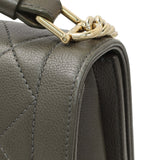 Chanel Khaki Grained Calfskin Quilted Medium Label Click Flap