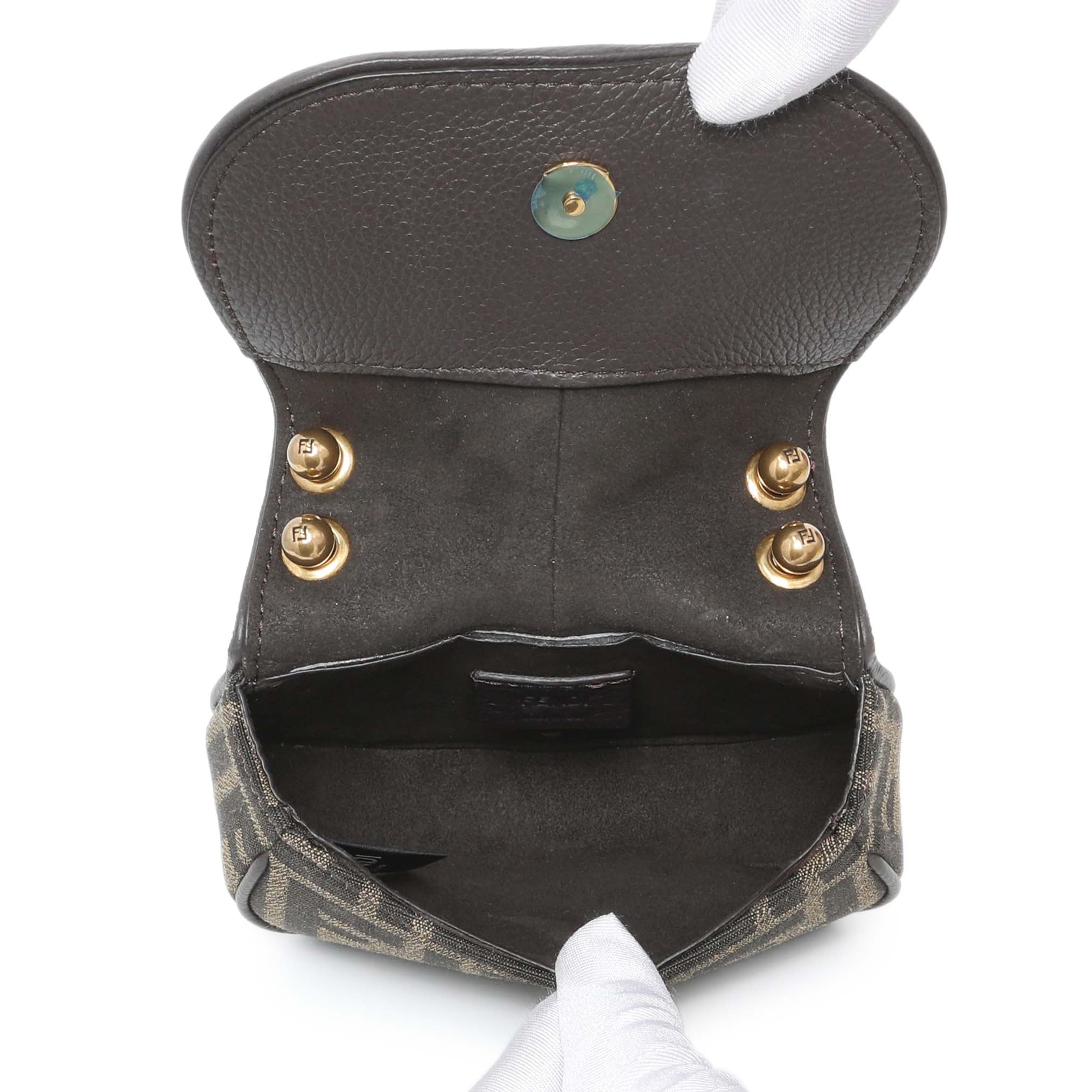 Fendi Tobacco Jacquard Vitello Cher Cuoio FF 1974 Nano C'mon