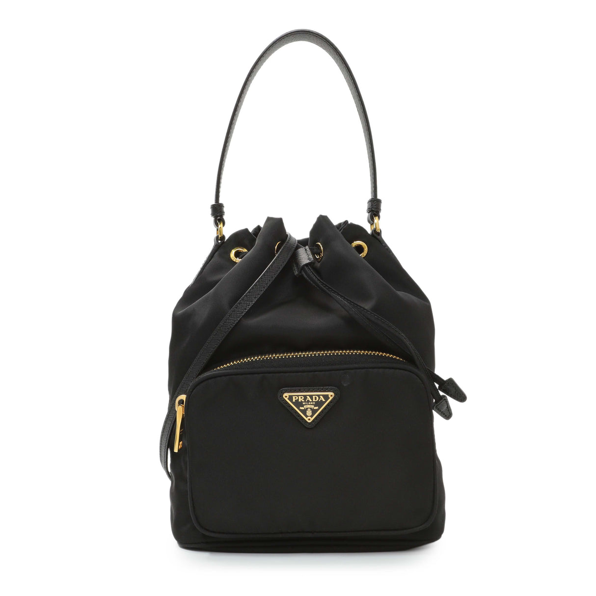 Prada Black Re-Nylon Saffiano Duet Bucket Crossbody Bag Handbags Prada