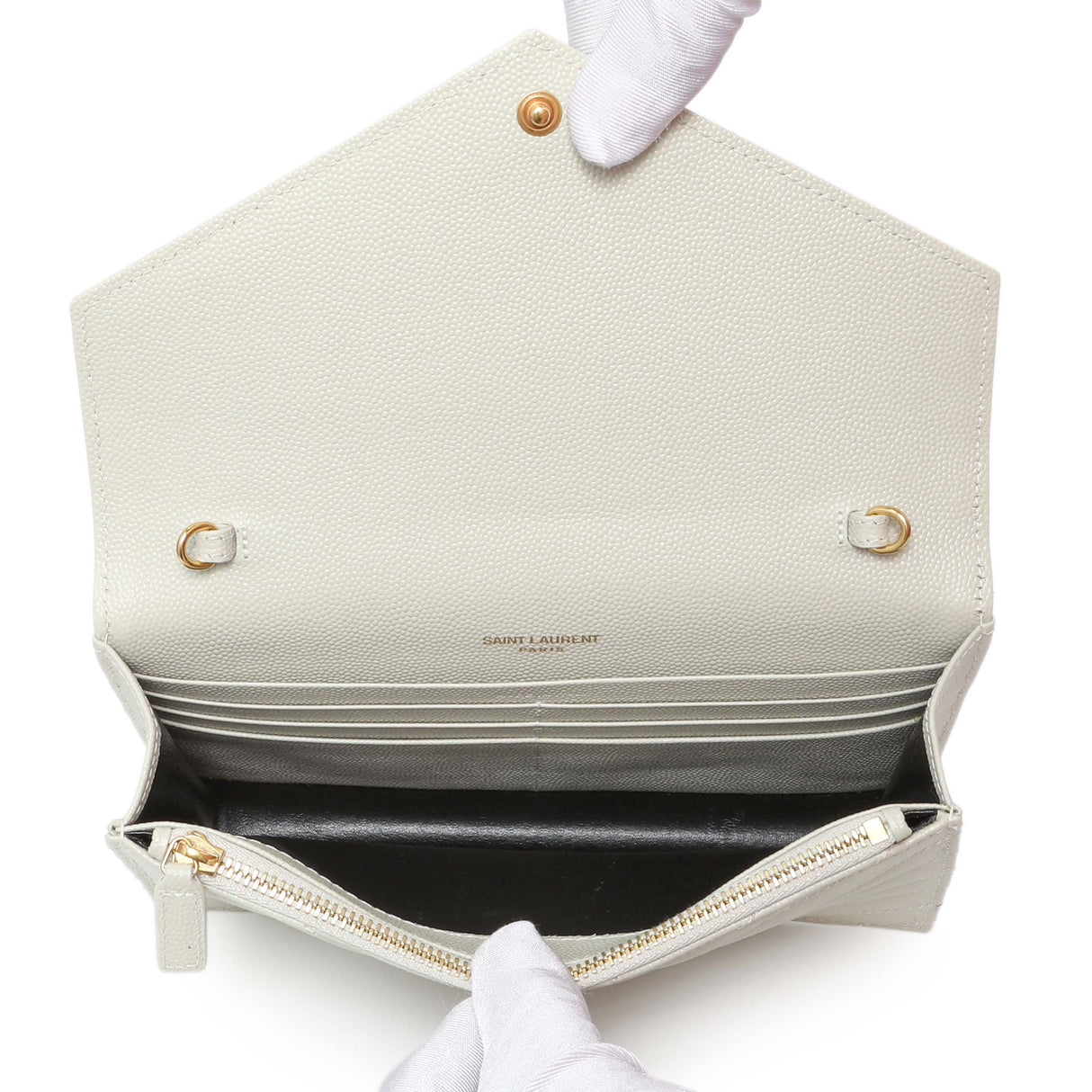 Saint Laurent Crema Grain De Poudre Matelasse Chevron Monogram Envelope Chain Wallet Handbags Saint Laurent