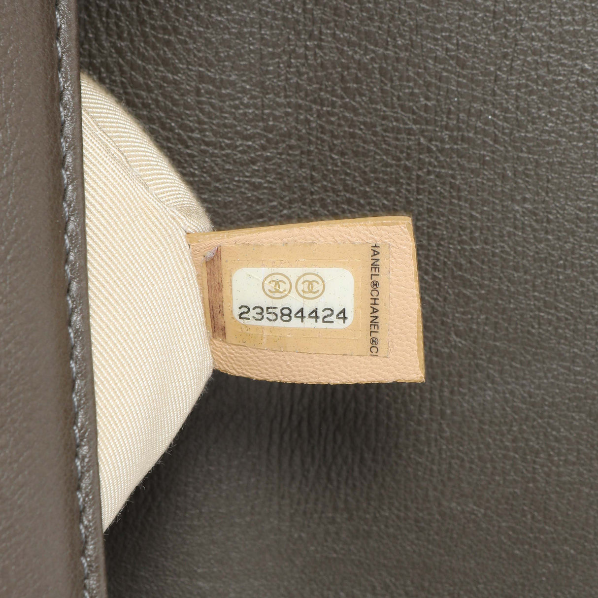 Chanel Khaki Grained Calfskin Quilted Medium Label Click Flap