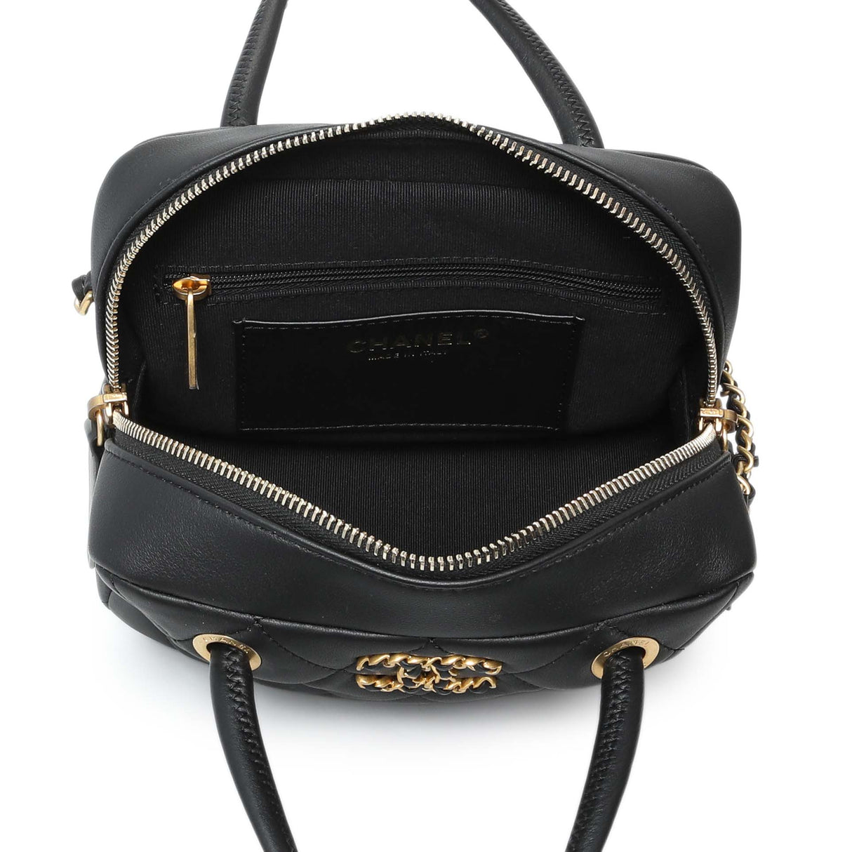 Chanel Black Lambskin Mini Bowling Bag Handbags Chanel