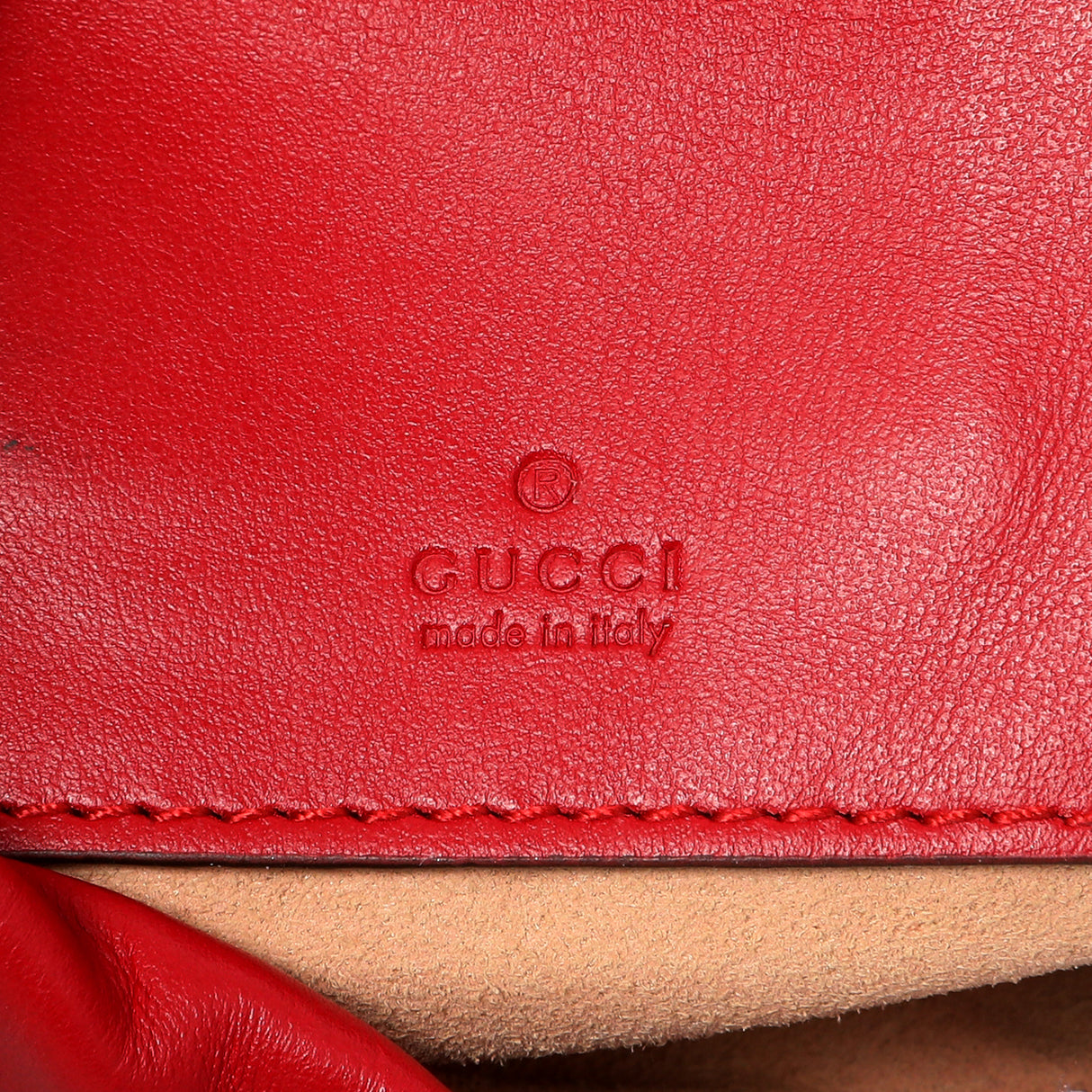 Gucci Red Calfskin Matelasse Mini GG Marmont Bucket