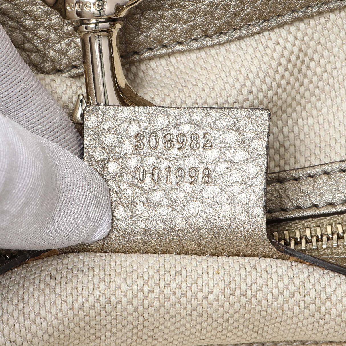 Gucci Gold Pebbled Calfskin Medium Soho Chain Shoulder Bag