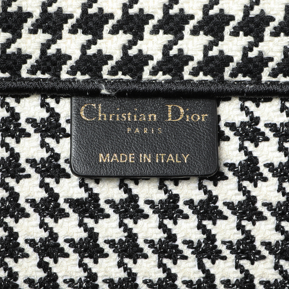 Christian Dior Black White Houndstooth Canvas Medium Book Tote