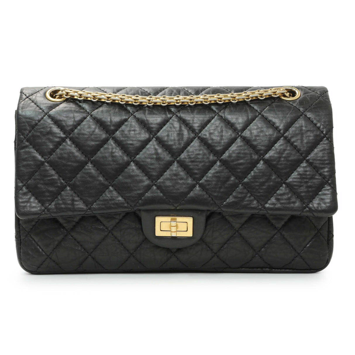 Chanel Black Aged Calfskin Quilted 2.55 Reissue 226 Flap Handbags Chanel