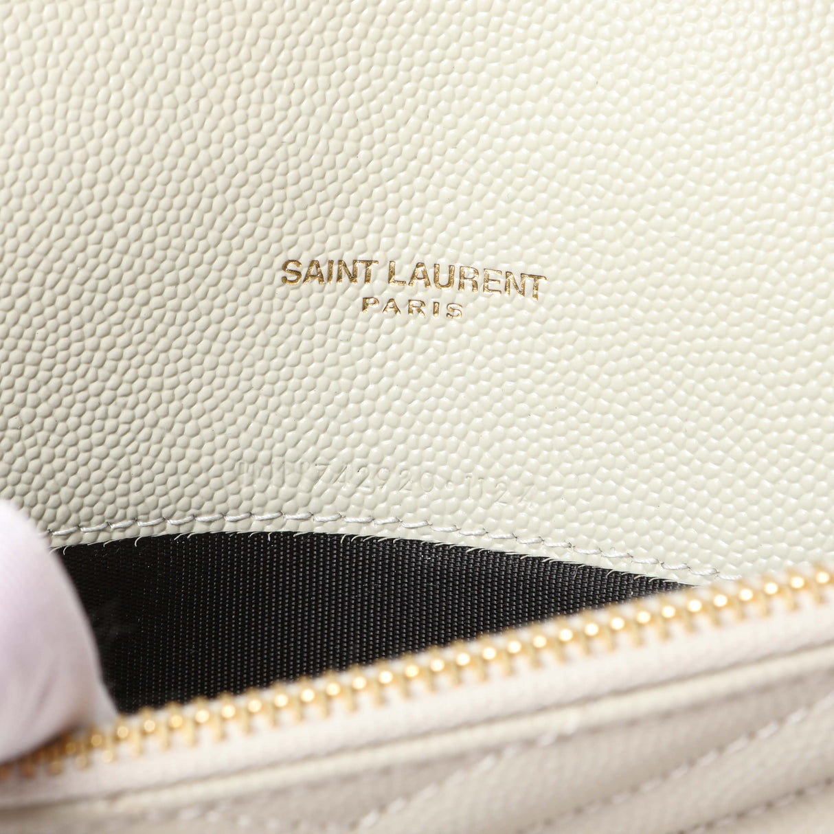 Saint Laurent Crema Grain De Poudre Matelasse Chevron Monogram Envelope Chain Wallet Handbags Saint Laurent