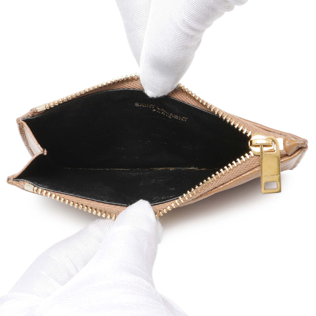 Saint Laurent Brown Grain De Poudre Matelasse Chevron Monogram Fragments Zippered Card Case Accessories Saint Laurent