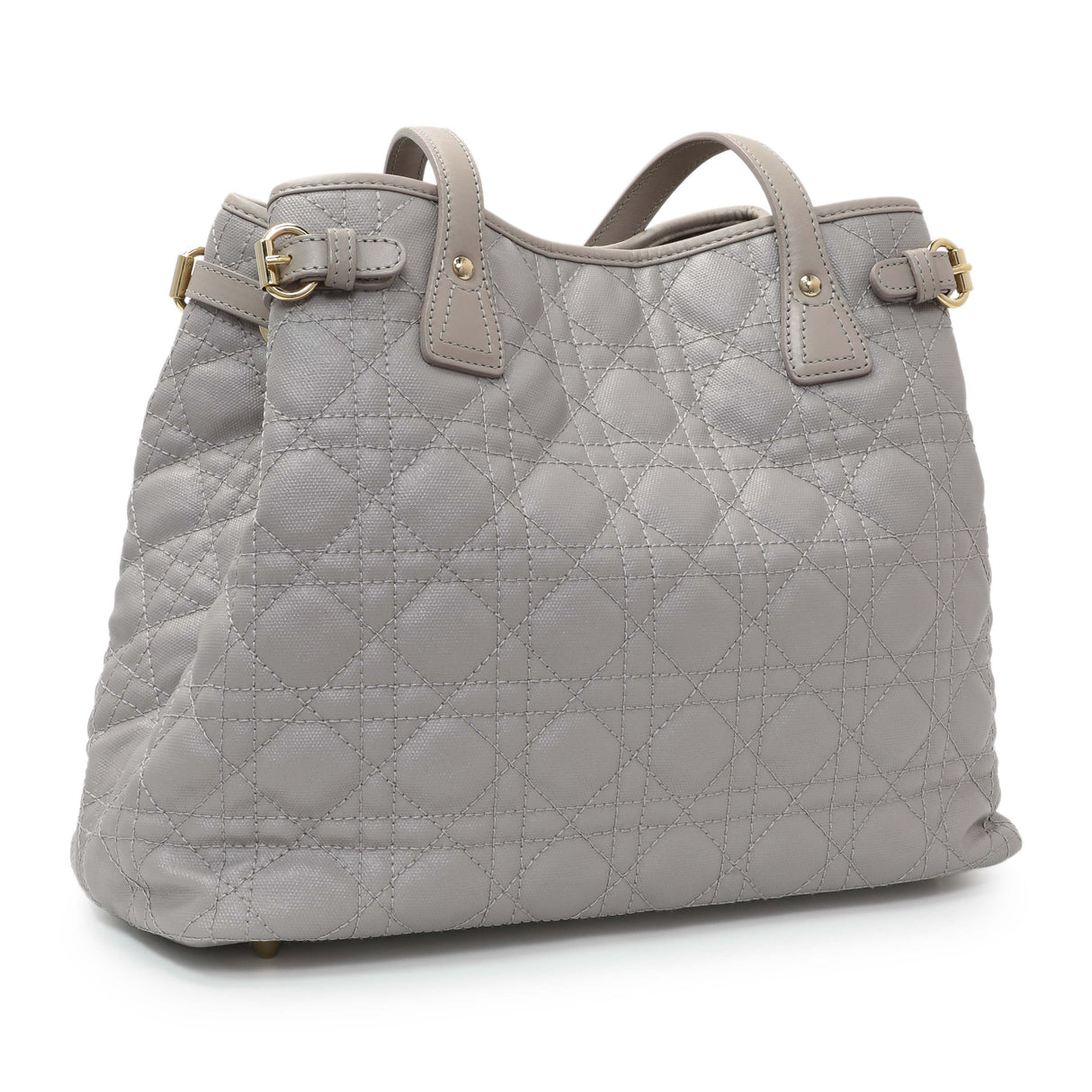 Christian Dior Grey Coated Canvas Cannage Small Panarea Tote Handbags Christian Dior