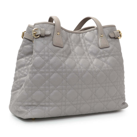 Christian Dior Grey Coated Canvas Cannage Small Panarea Tote Handbags Christian Dior