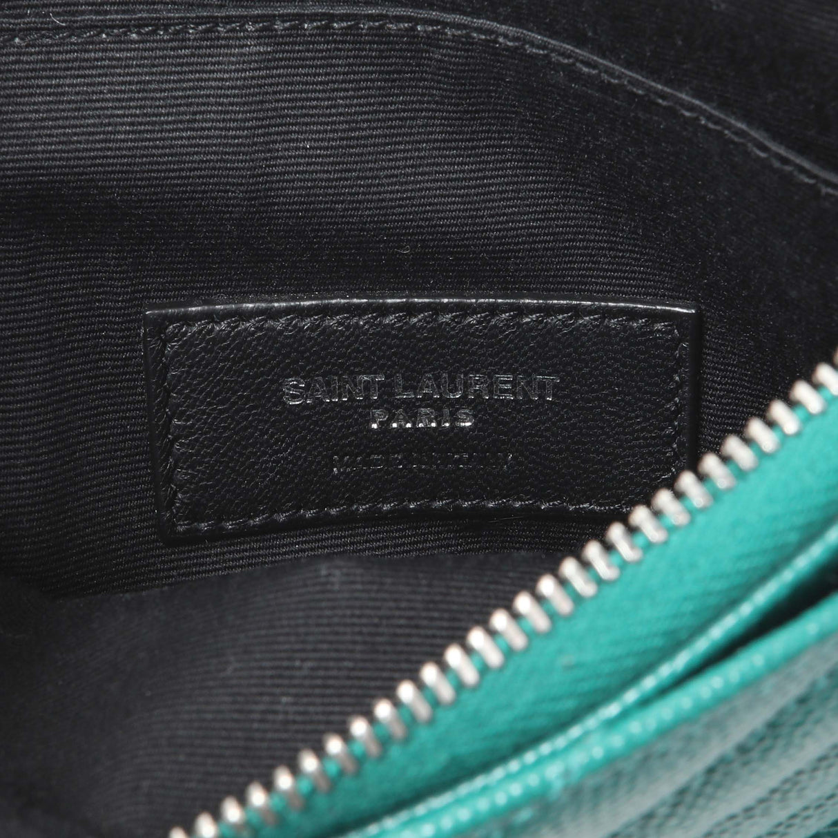 Saint Laurent Teal Grain De Poudre Chevron Monogram Bill Pouch Accessories Saint Laurent
