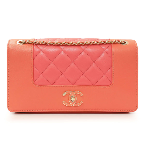Chanel Coral Orange Quilted Sheepskin Medium Vintage Mademoiselle