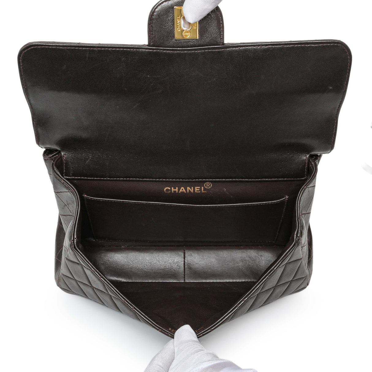 Chanel Brown Quilted Lambskin Vintage Double Sided Flap Handbags Chanel