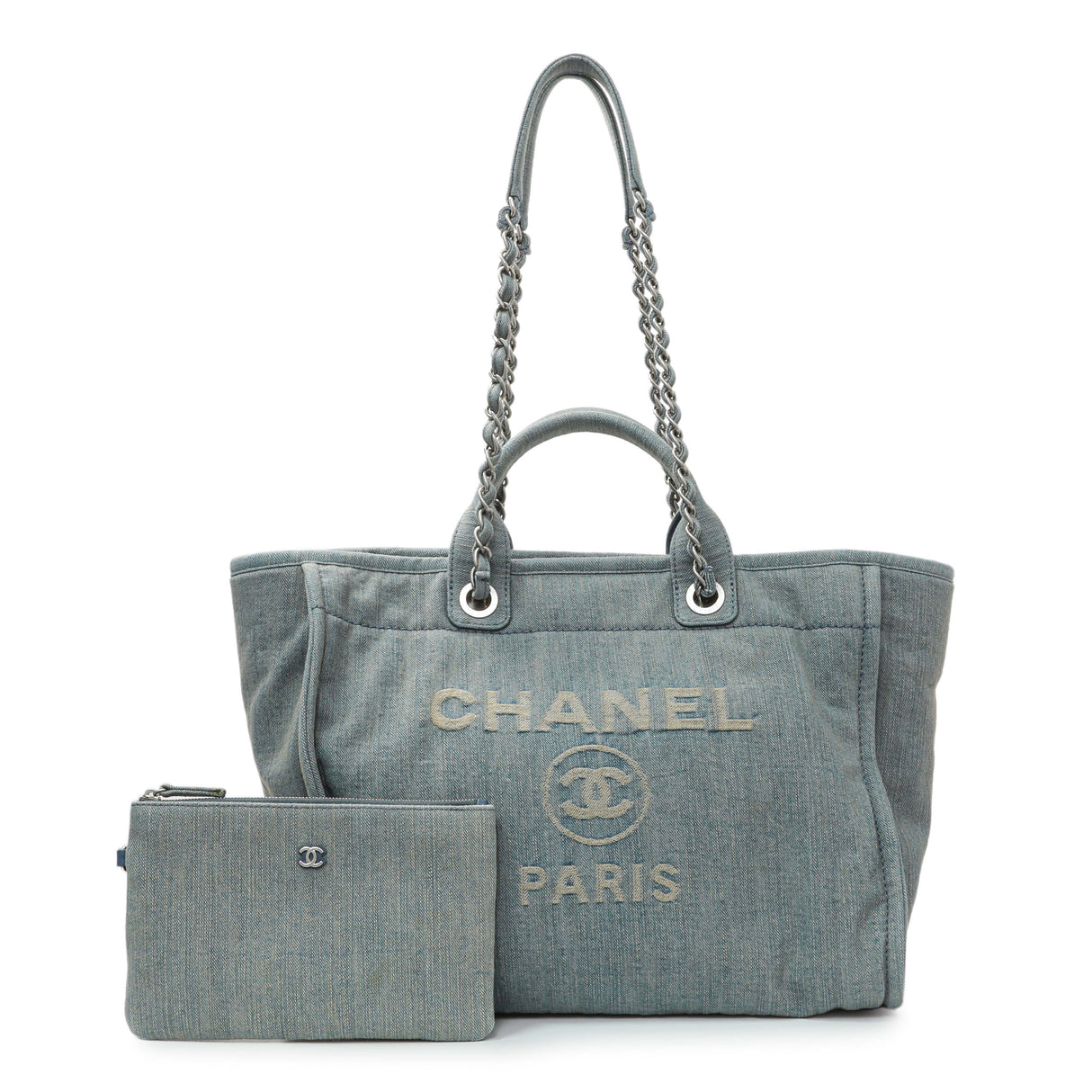 Chanel Blue Denim Medium Deauville Tote Handbags Chanel