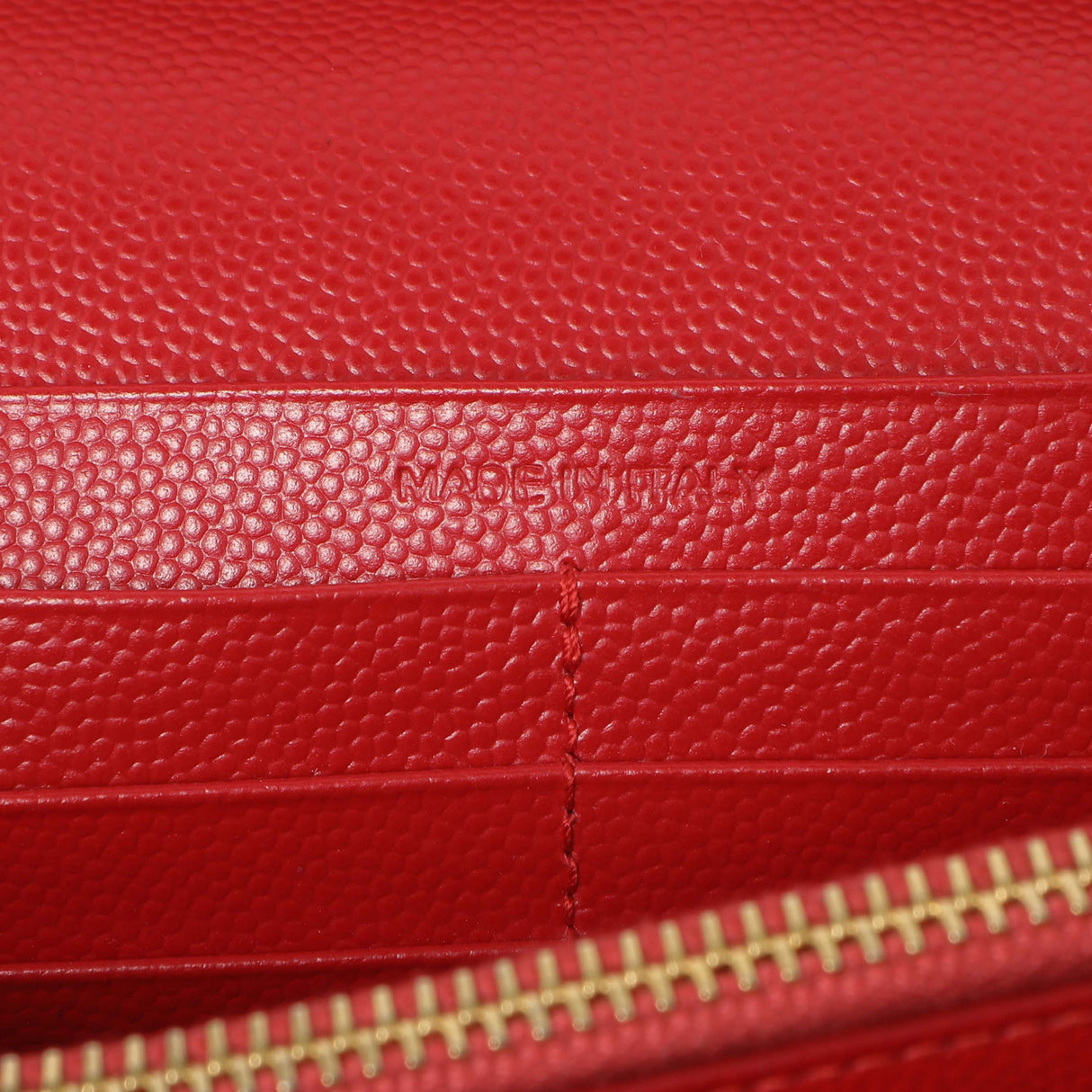 Saint Laurent Red Grain De Poudre Matelasse Chevron Monogram Chain Wallet