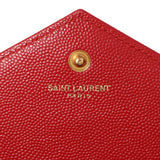 Saint Laurent Red Grain De Poudre Matelasse Chevron Monogram Chain Wallet