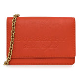 Burberry Orange Pebbled Leather Hampshire Wallet On Chain