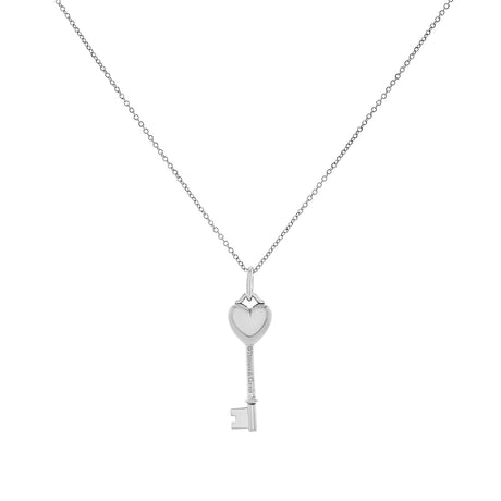 Tiffany & Co. Sterling Silver Diamond Heart Key Pendant Necklace