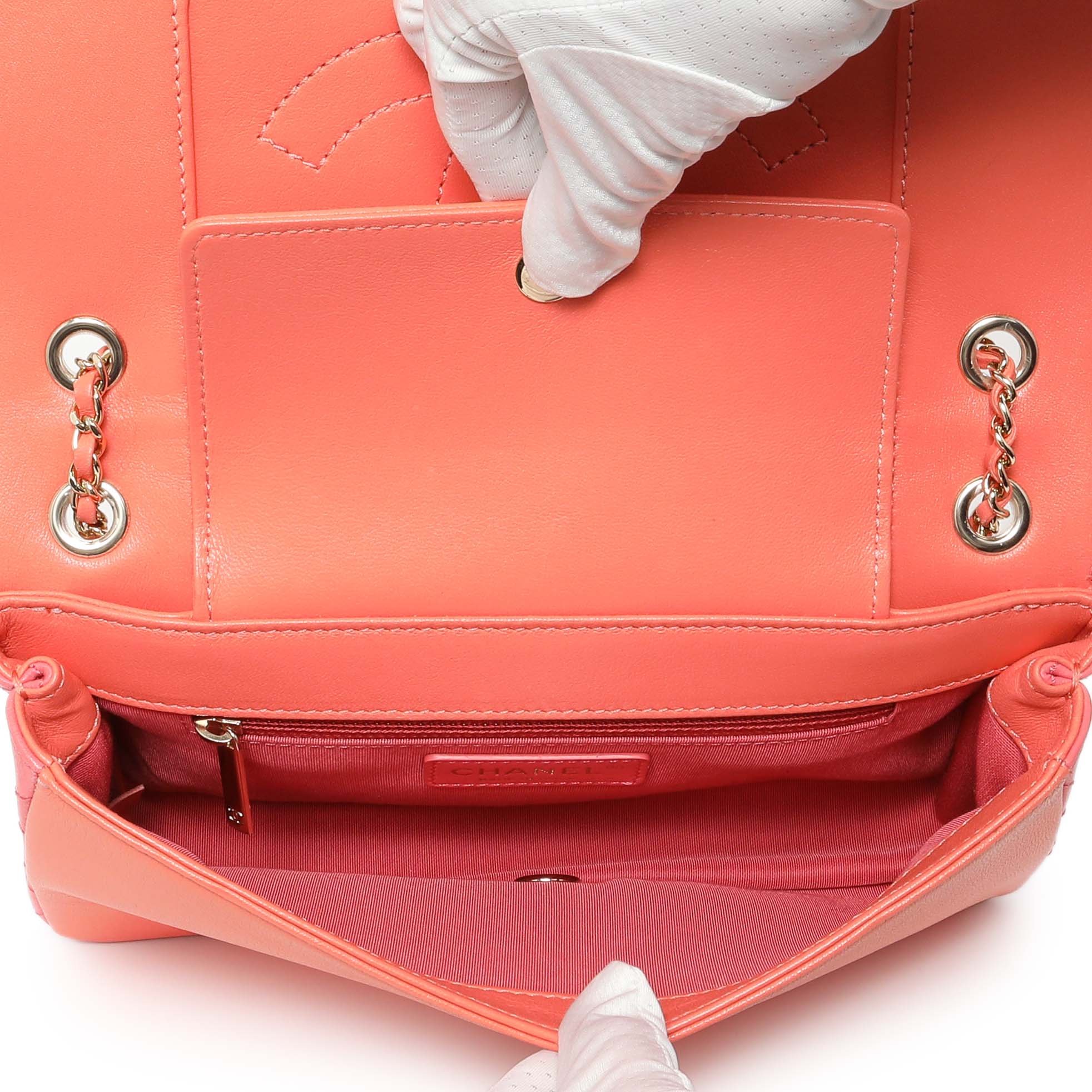 Chanel Coral Orange Quilted Sheepskin Medium Vintage Mademoiselle