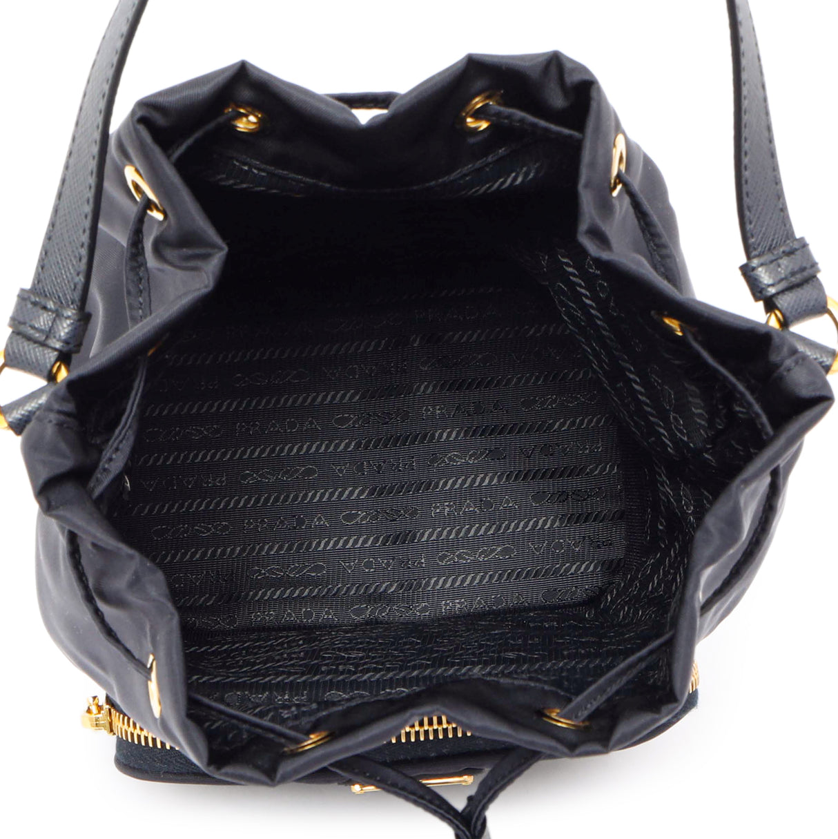 Prada Navy Re-Nylon Saffiano Duet Bucket Crossbody Bag