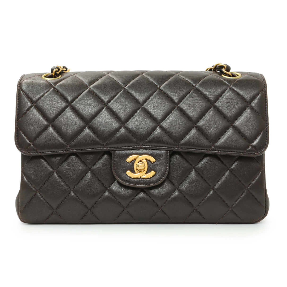 Chanel Brown Quilted Lambskin Vintage Double Sided Flap Handbags Chanel