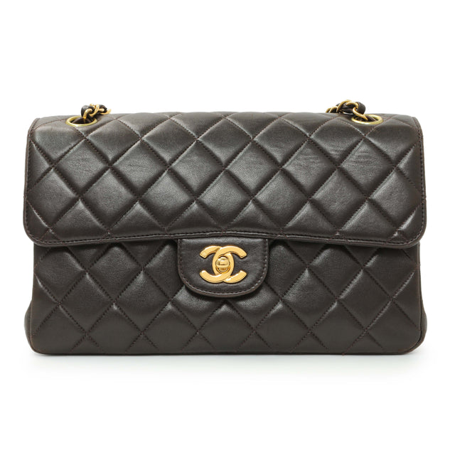 Chanel Brown Quilted Lambskin Vintage Double Sided Flap Handbags Chanel