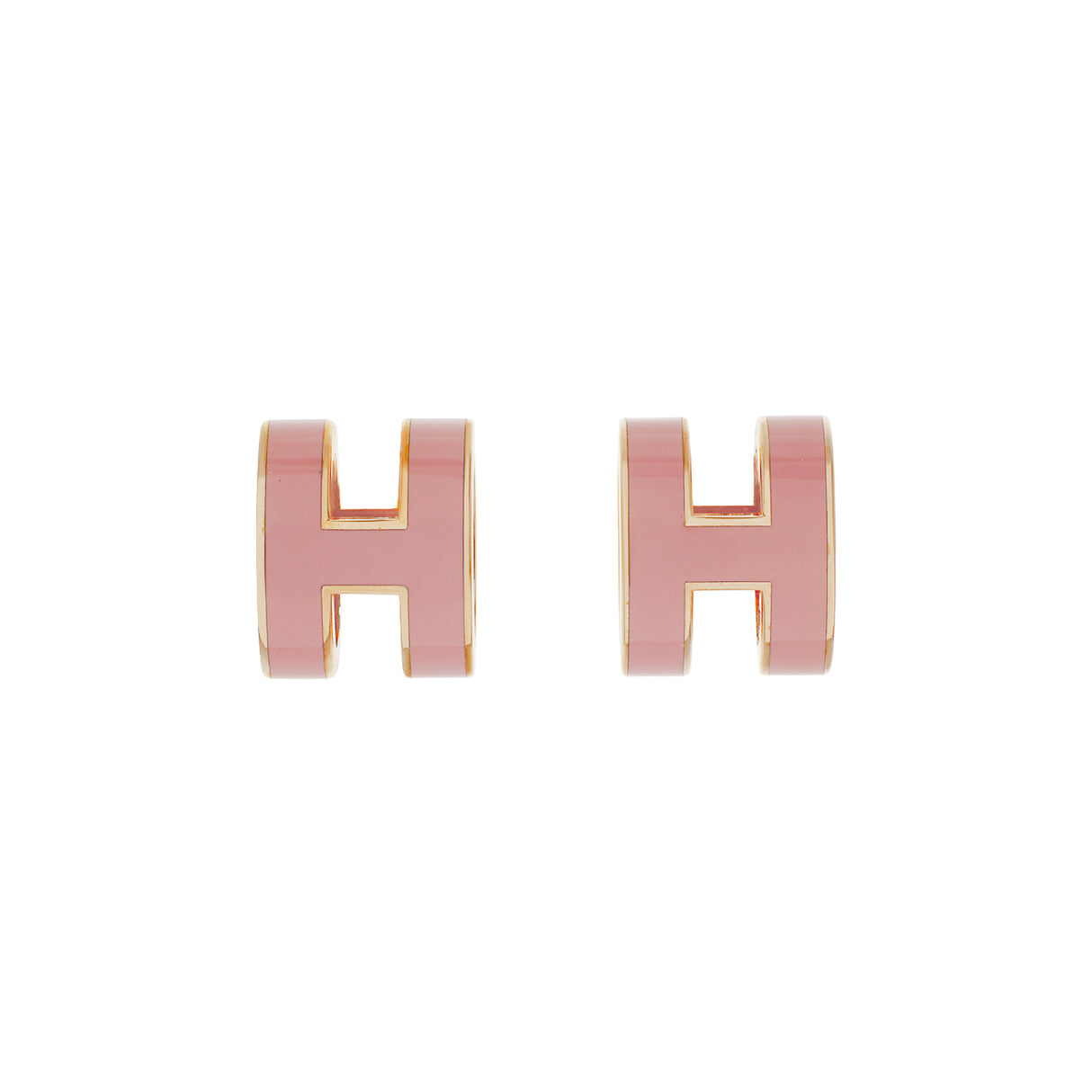 Hermes Rose Gold Pink Lacquer Pop H Earrings