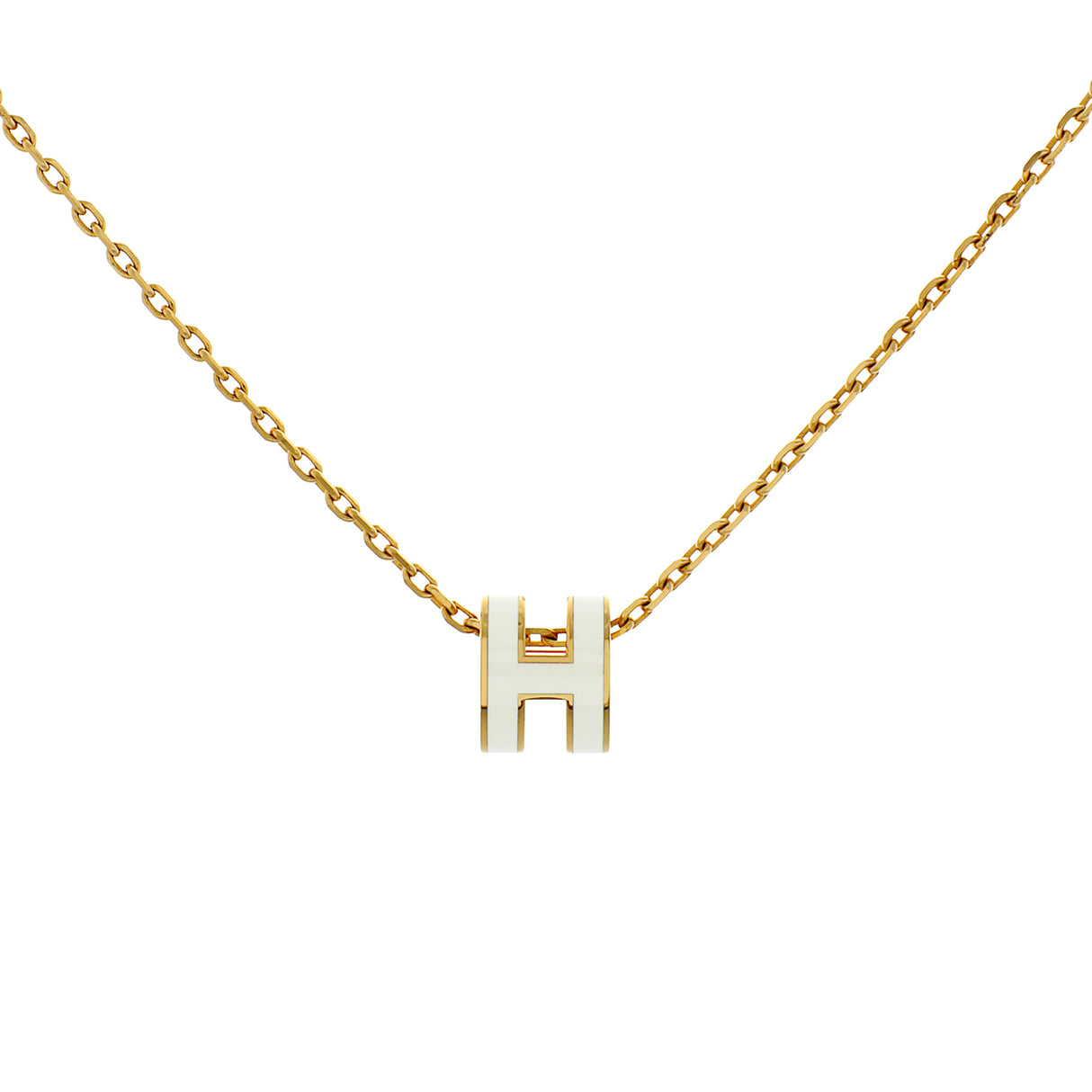 Hermes Gold White Lacquer Mini Pop H Pendant Necklace Designer Jewellery Hermes