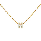 Hermes Gold White Lacquer Mini Pop H Pendant Necklace Designer Jewellery Hermes
