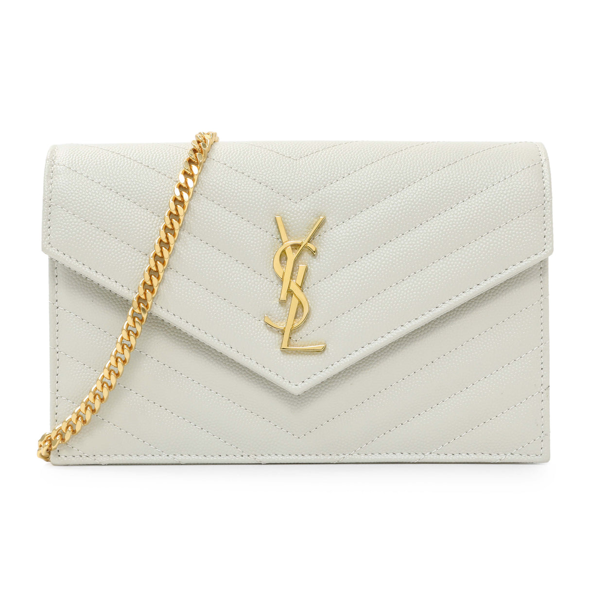 Saint Laurent Crema Grain De Poudre Matelasse Chevron Monogram Envelope Chain Wallet Handbags Saint Laurent