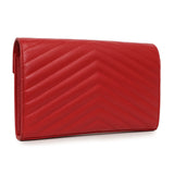 Saint Laurent Red Grain De Poudre Matelasse Chevron Monogram Chain Wallet