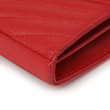 Saint Laurent Red Grain De Poudre Matelasse Chevron Monogram Chain Wallet