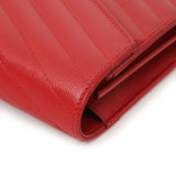 Saint Laurent Red Grain De Poudre Matelasse Chevron Monogram Chain Wallet