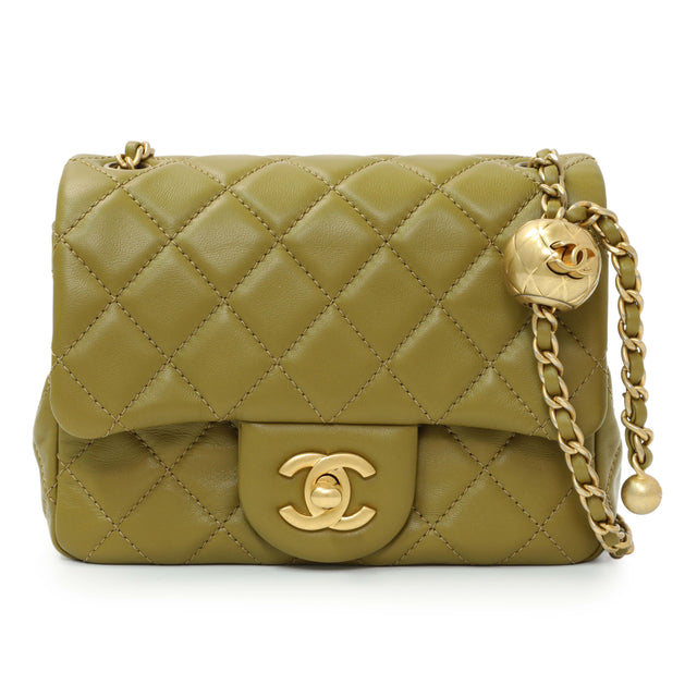 Chanel Green Quilted Lambskin Mini Pearl Crush Flap Handbags Chanel