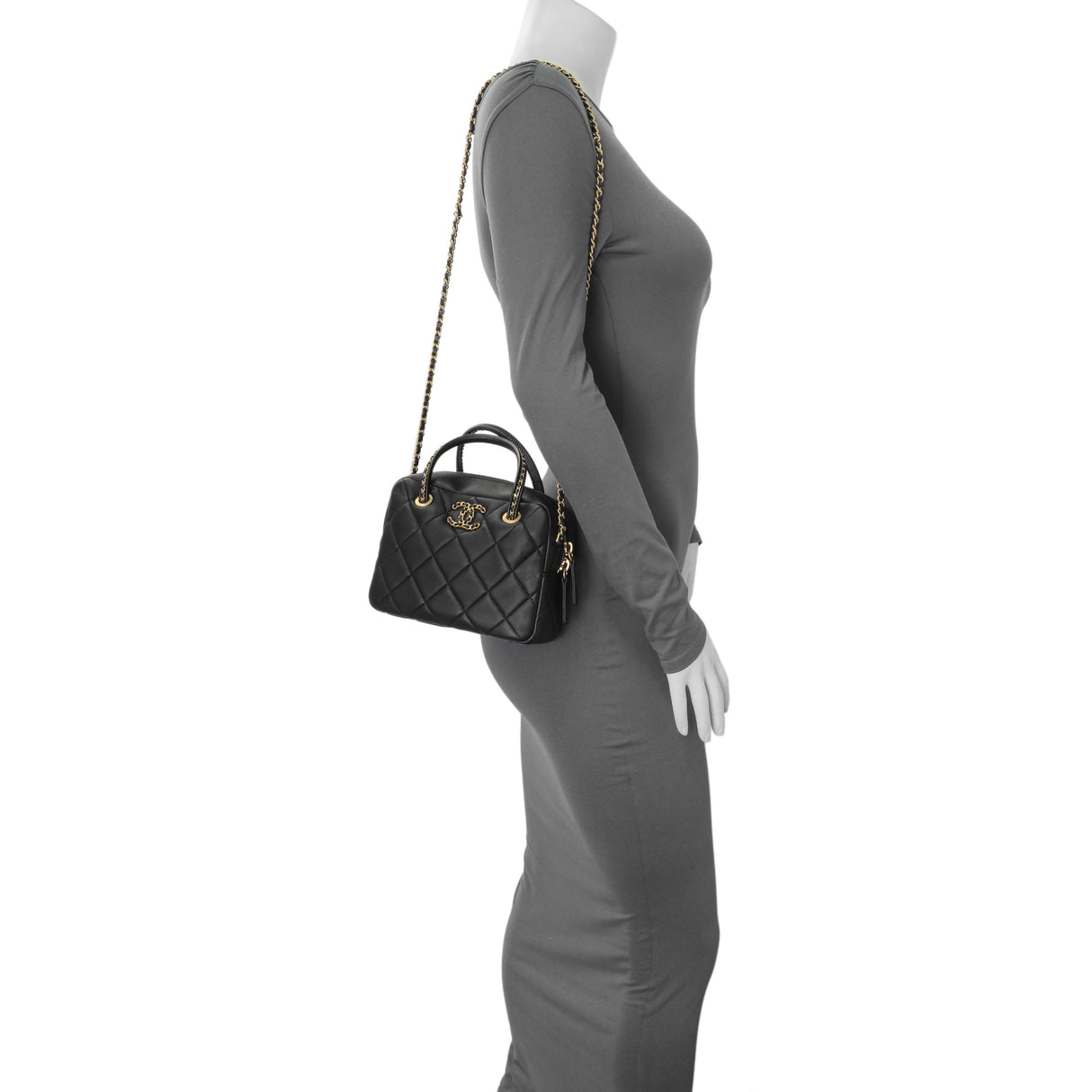 Chanel Black Lambskin Mini Bowling Bag Handbags Chanel
