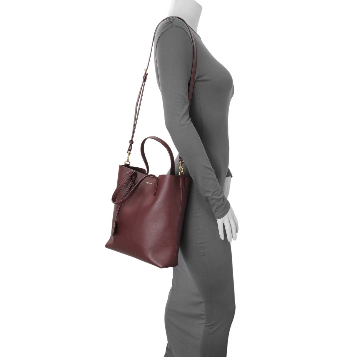 Saint Laurent Dark Red Calfskin Toy Shopping Tote Handbags Saint Laurent
