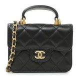 Chanel Black Lambskin Top Handle Flap Coin Purse With Chain