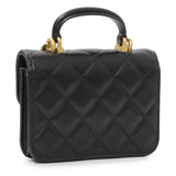 Chanel Black Lambskin Top Handle Flap Coin Purse With Chain