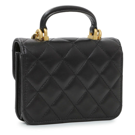 Chanel Black Lambskin Top Handle Flap Coin Purse With Chain