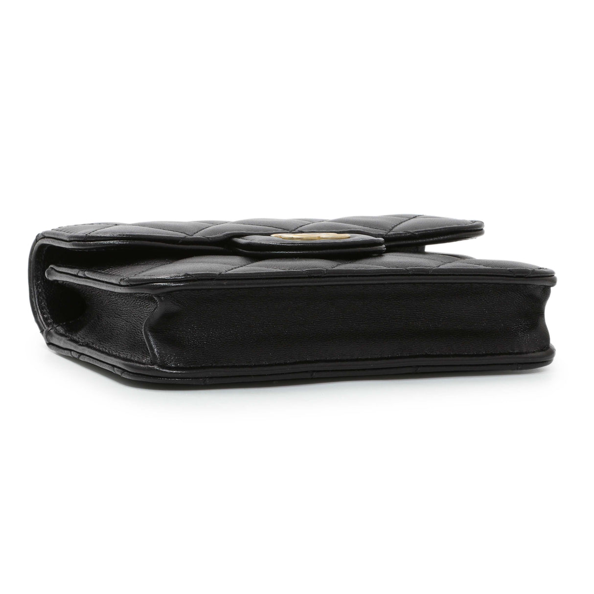 Chanel Black Lambskin Top Handle Flap Coin Purse With Chain